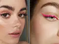 Naturalne, gęste brwi to hit! Na lewym zdjęciu dziewczyna z piegami i różowym makijażem, na prawym oko z neonowym eyelinerem.
