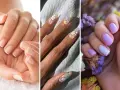 Elegancki french, pastelowe kwiatki i lawendowe odcienie – idealne paznokcie na wiosnę.