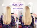 Porównanie włosów przed i po użyciu fioletowego szamponu. Efekt końcowy jest widoczny na jasnych blond włosach.