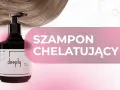 Butelka szamponu chelatującego "deeply" na tle falujących włosów. Dowiedz się, szampon chelatujący co to jest i jak działa.