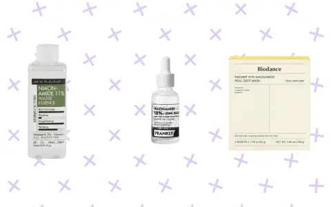 Zestaw kosmetyków z niacynamidem i kwasem salicylowym: serum, esencja i maska.