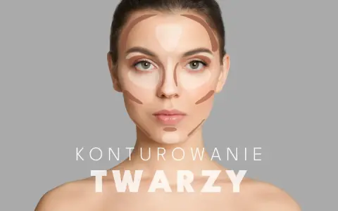 Modelka z zaznaczonymi cieniami i rozświetlaczami na twarzy, pokazującymi techniki konturowania twarzy.