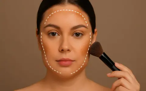 Okrągła twarz z zaznaczonymi liniami konturowania. Pokażę Ci, jak nakładać bronzer na okrągłą twarz, by ją wysmuklić.
