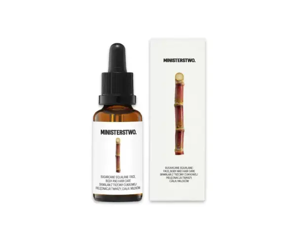Buteleczka z serum i opakowanie z trzciną cukrową.