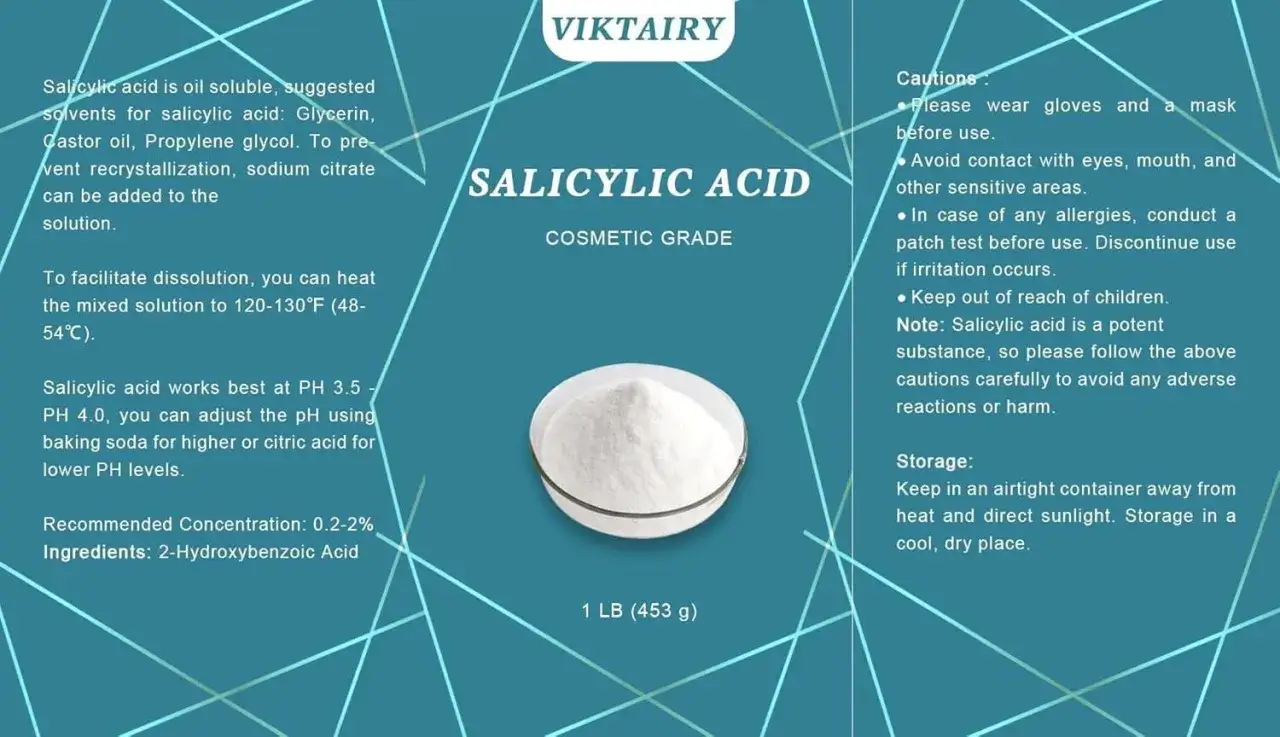 Kwasy BHA, jakie to? Salicylic Acid (kwas salicylowy) to biały proszek, składnik kosmetyczny. Stosuj ostrożnie.